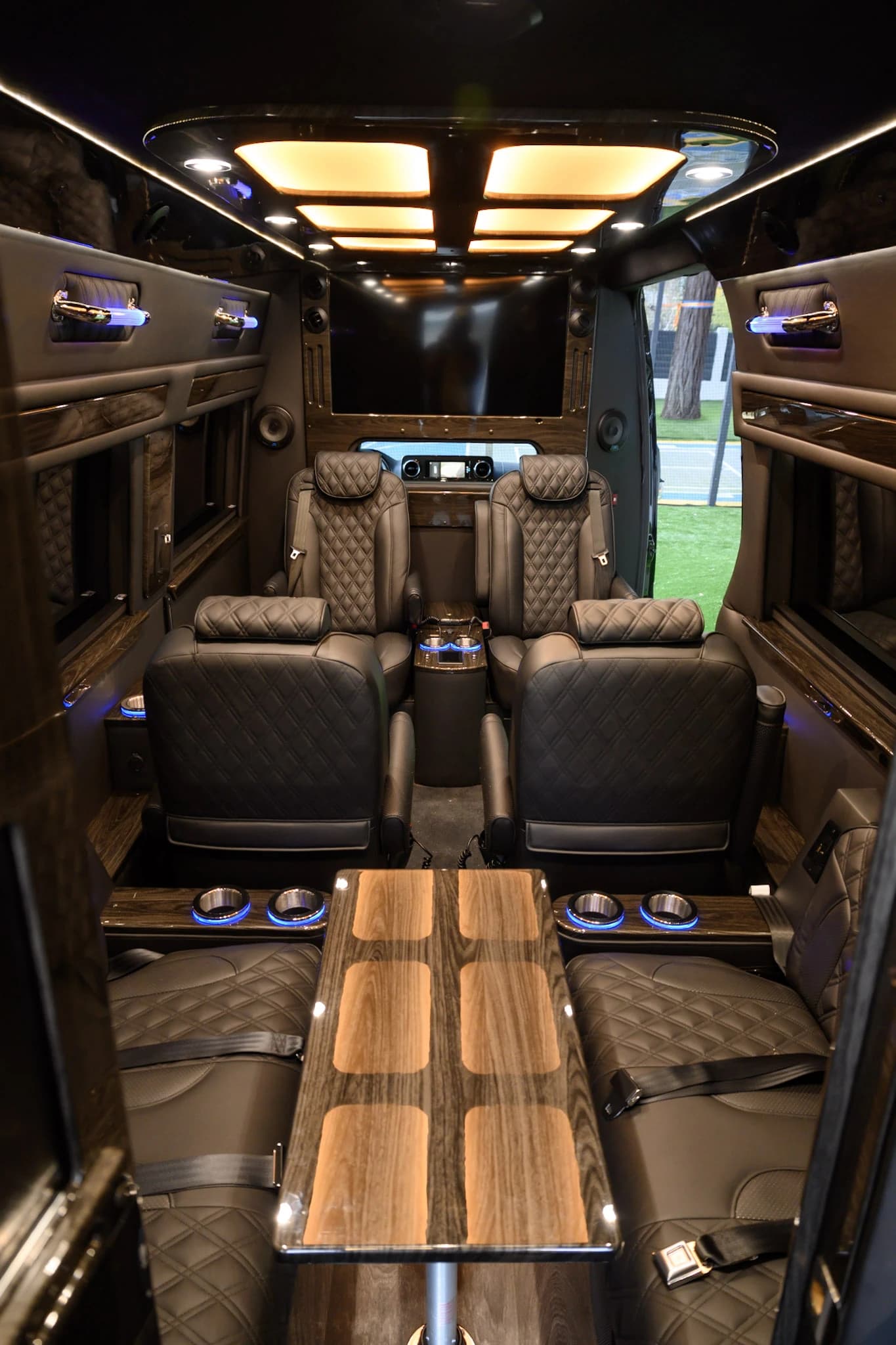 Set the perfect atmosphere with customizable LED ambient lighting throughout the cabin — elevating every wine tour, wedding, or VIP transfer.
