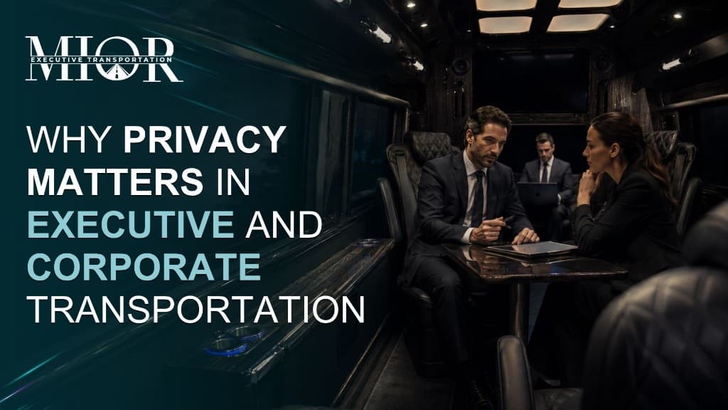 Executives holding a confidential meeting inside a private executive Sprinter cabin — why privacy matters in executive and corporate transportation